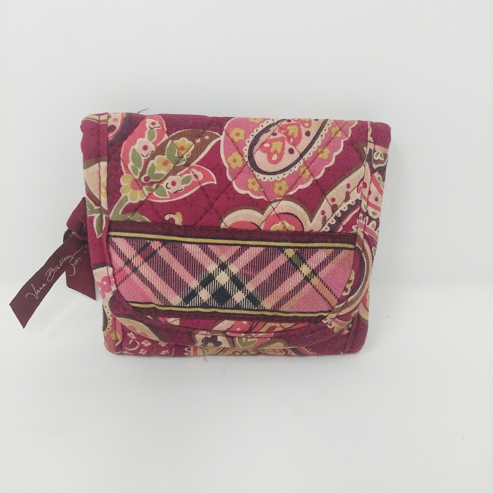 Vera Bradley Piccadilly Plum Mini Trifold Paisley Quilted Canvas Wallet